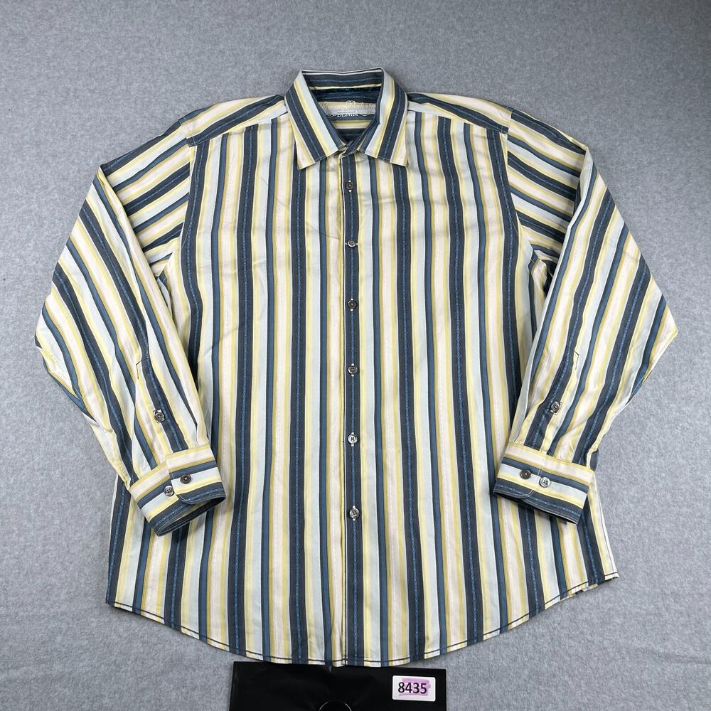 Tommy Bahama Shirt XL Blue Yellow Striped Casual Button Up Long Sleeve Mens
